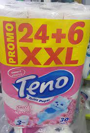 ТОАЛЕТНА ХАРТИЯ ТЕНО, 3 ПЛАСТОВА, ТУРСКА 30 РОЛКИ