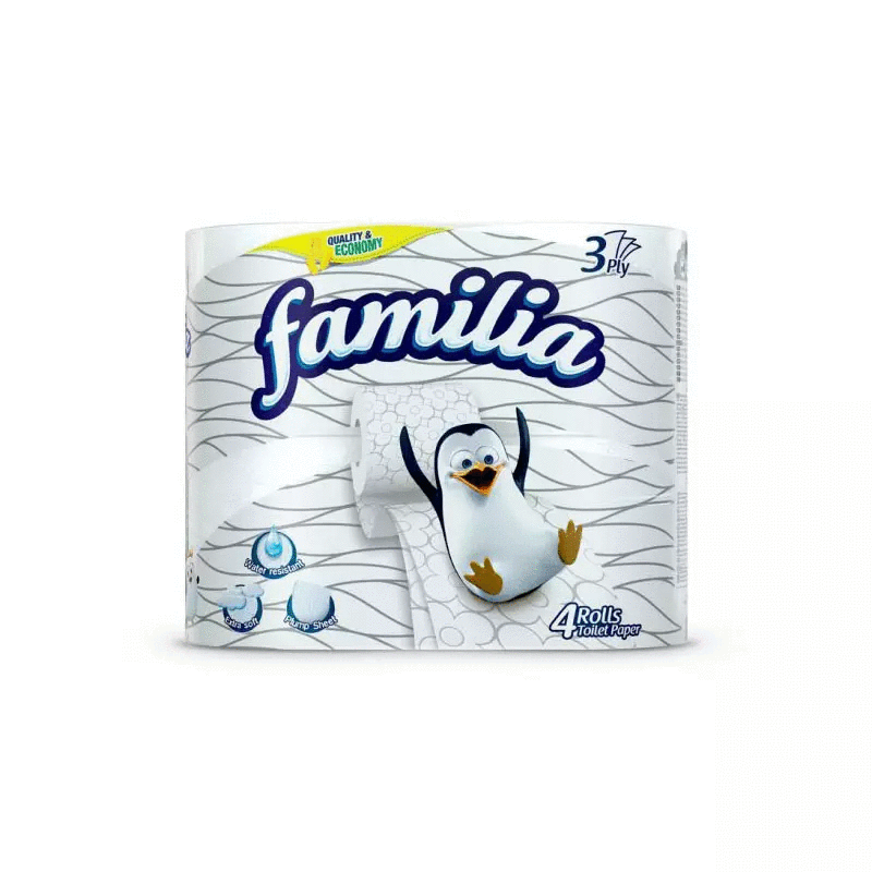 ТОАЛЕТНА ХАРТИЯ ФАМИЛИЯ, БЯЛА, 4 РОЛКИ , НЕ АРОМАТИЗИРАНА