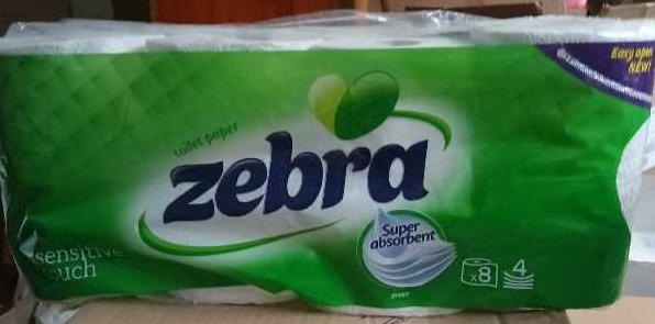 Тоалетна хартия Зебра, четири пластова, не ароматизирана, 8 ролки